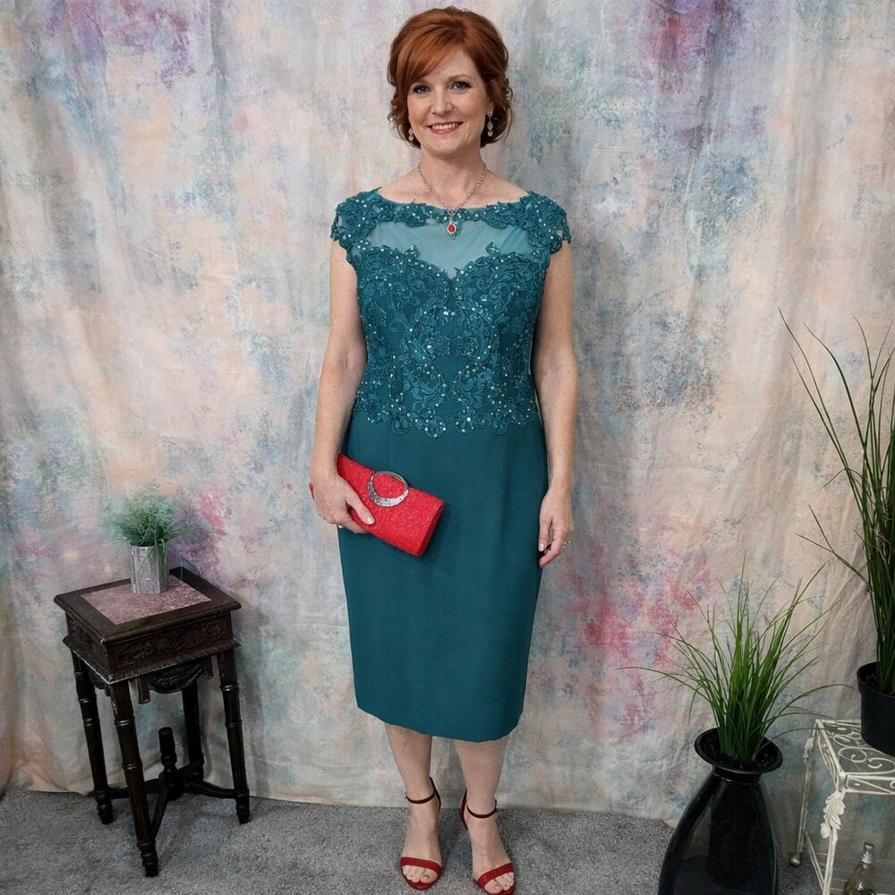 NEW 📌Wedding Dress Teal Embroidered Beaded Mother Bride/ Groom - Evening Dress